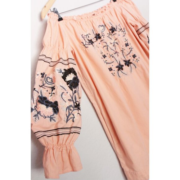 Free People Fleur Du Jour Off-The-Shoulder Pink Floral Embroidered Dress S $148 - Picture 14 of 15